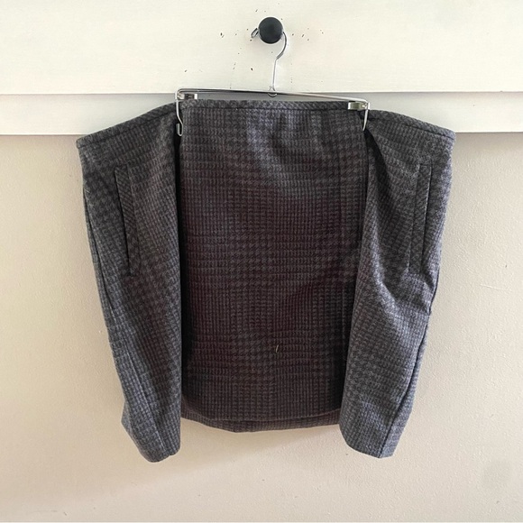 Banana Republic Factory Plaid Wrap Mini Skirt Houndstooth Black Grey Size 18 - Picture 2 of 8